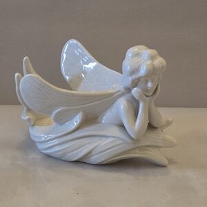 Source Unknown White Ceramic Fairy Figurine Planter